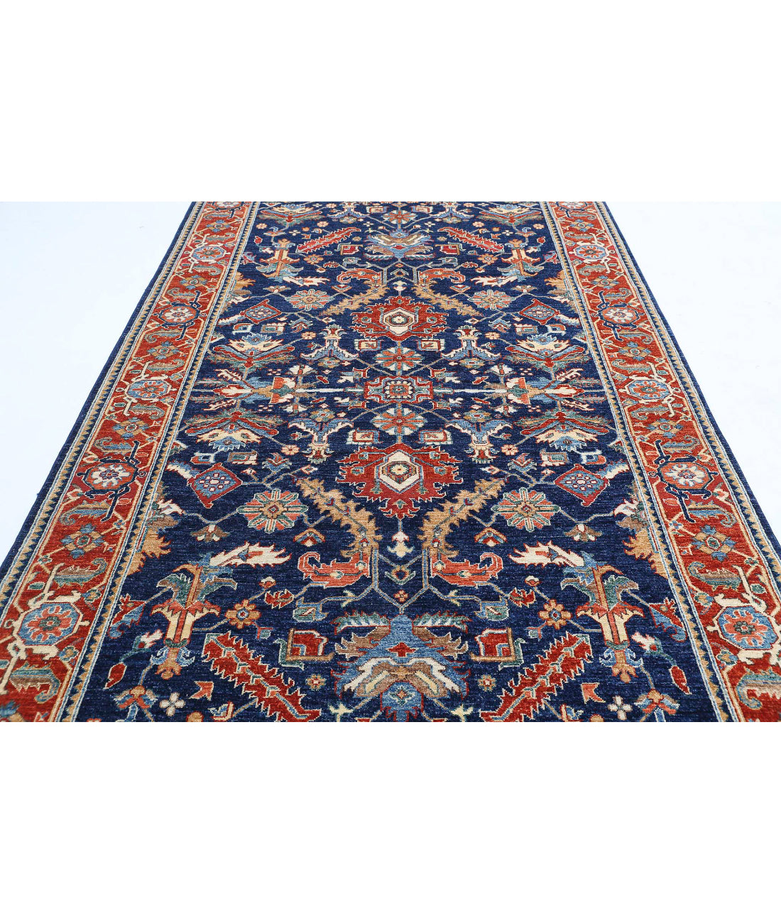 Heriz 6'2'' X 12'7'' Hand-Knotted Wool Rug 6'2'' x 12'7'' (185 X 378) / Blue / Red
