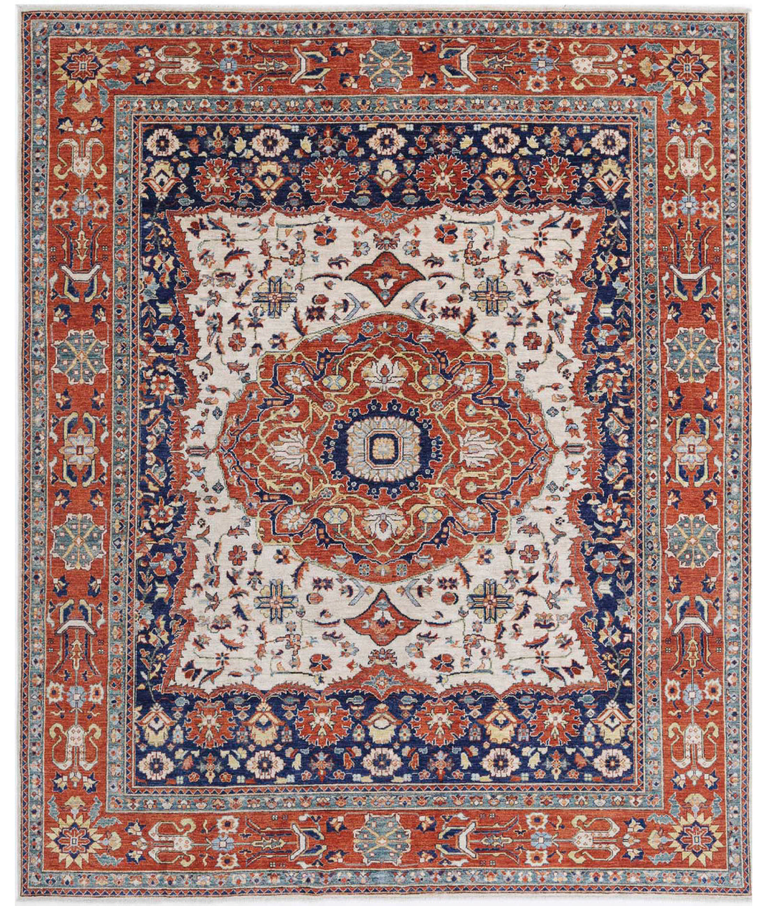 Heriz 8'0'' X 9'10'' Hand-Knotted Wool Rug 8'0'' x 9'10'' (240 X 295) / Ivory / Rust