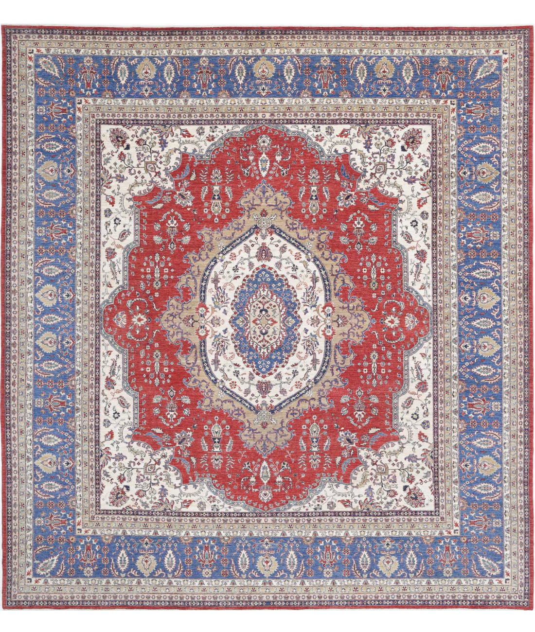 Heriz 14'2'' X 15'2'' Hand-Knotted Wool Rug 14'2'' x 15'2'' (425 X 455) / Red / Blue