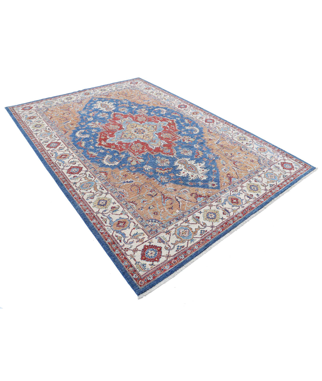 Heriz 6'7'' X 9'4'' Hand-Knotted Wool Rug 6'7'' x 9'4'' (198 X 280) / Blue / Ivory