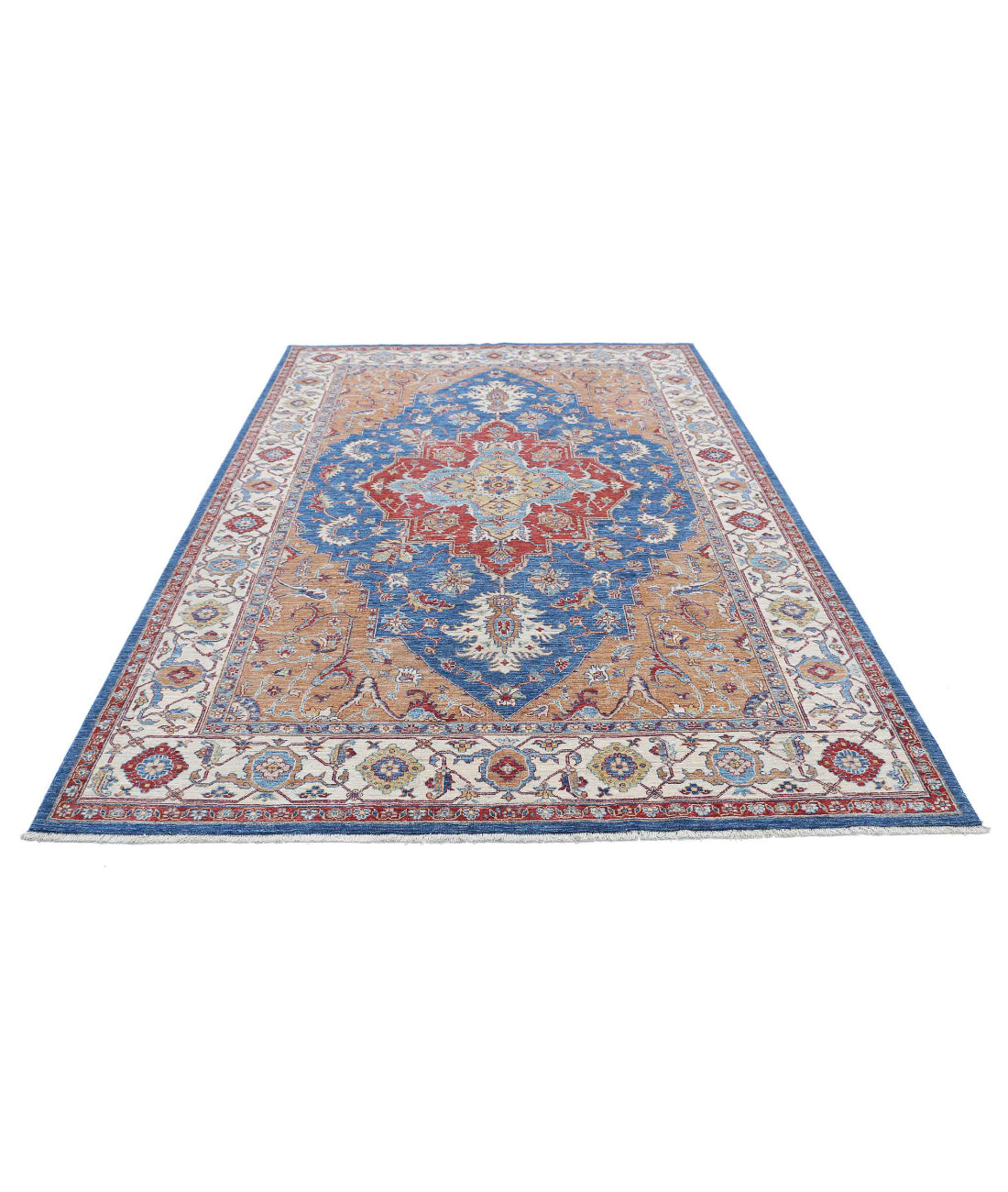 Heriz 6'7'' X 9'4'' Hand-Knotted Wool Rug 6'7'' x 9'4'' (198 X 280) / Blue / Ivory