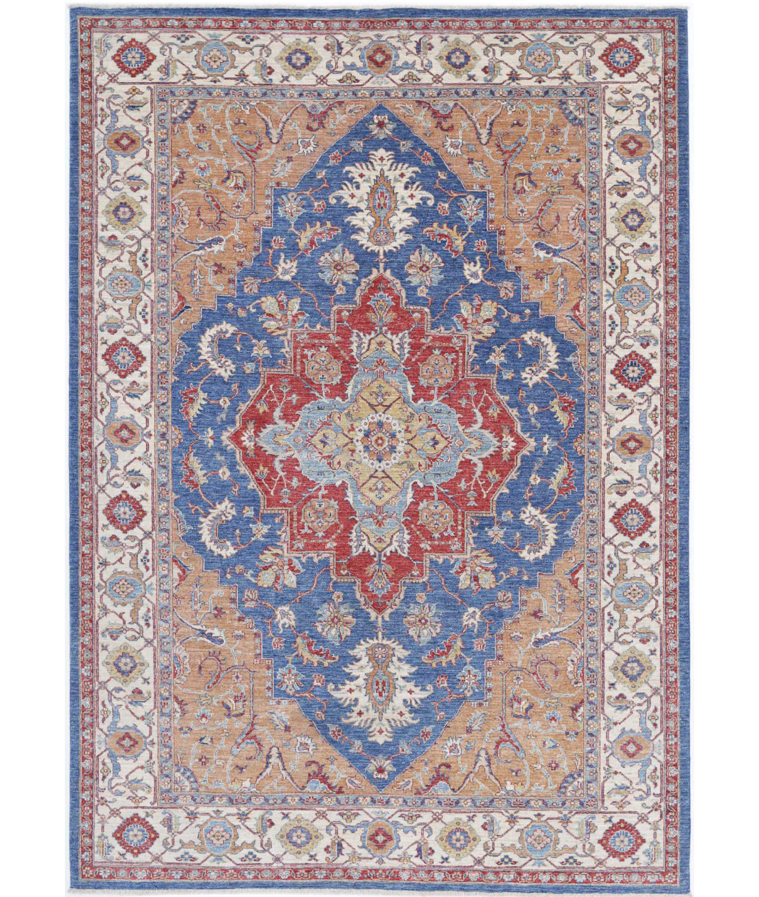 Heriz 6'7'' X 9'4'' Hand-Knotted Wool Rug 6'7'' x 9'4'' (198 X 280) / Blue / Ivory