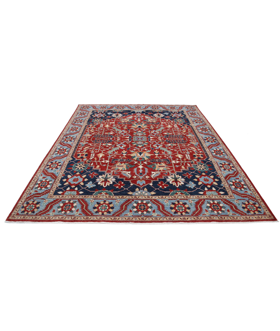 Heriz 8'0'' X 9'5'' Hand-Knotted Wool Rug 8'0'' x 9'5'' (240 X 283) / Red / Blue