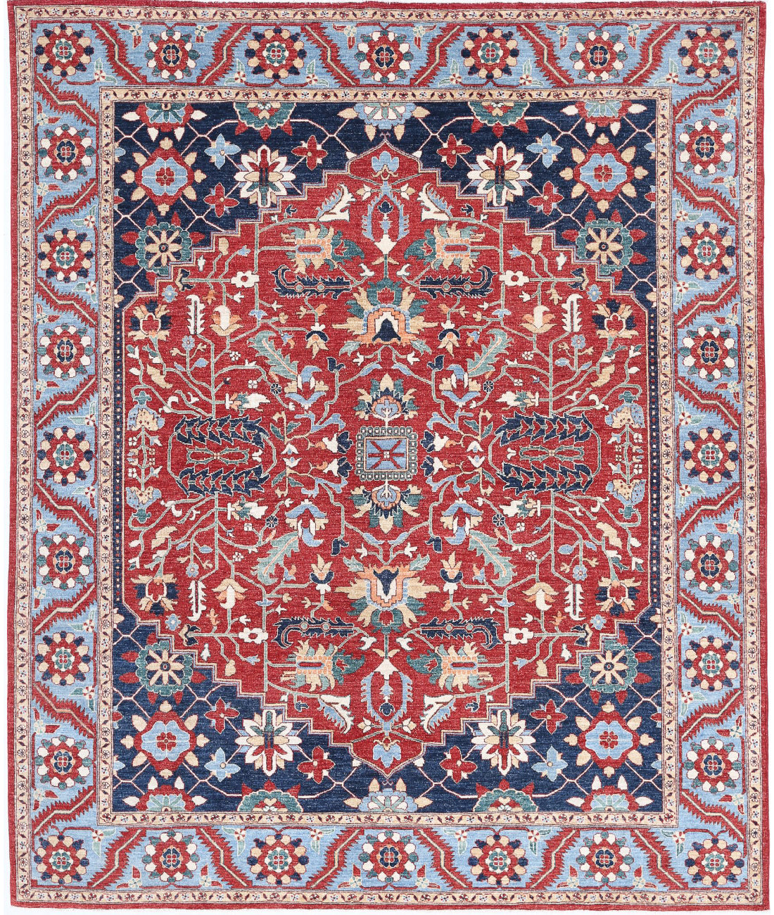 Heriz 8'0'' X 9'5'' Hand-Knotted Wool Rug 8'0'' x 9'5'' (240 X 283) / Red / Blue