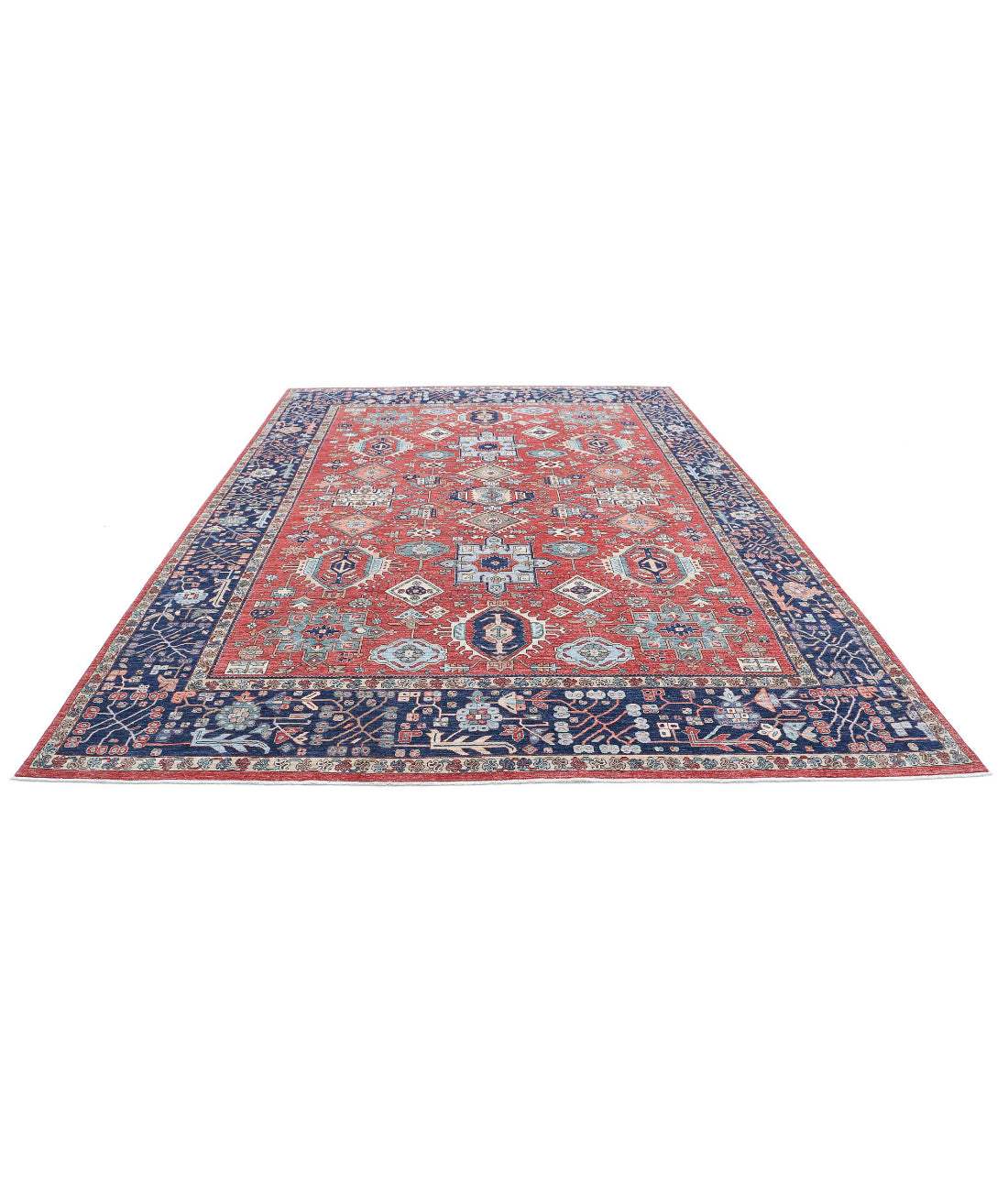 Heriz 9'0'' X 12'4'' Hand-Knotted Wool Rug 9'0'' x 12'4'' (270 X 370) / Red / Blue