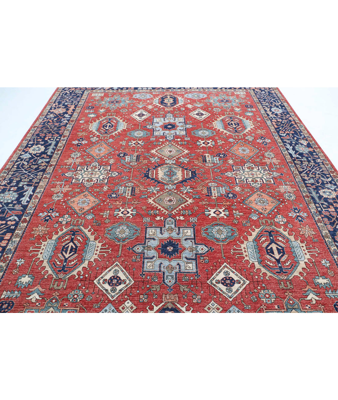 Heriz 9'0'' X 12'4'' Hand-Knotted Wool Rug 9'0'' x 12'4'' (270 X 370) / Red / Blue