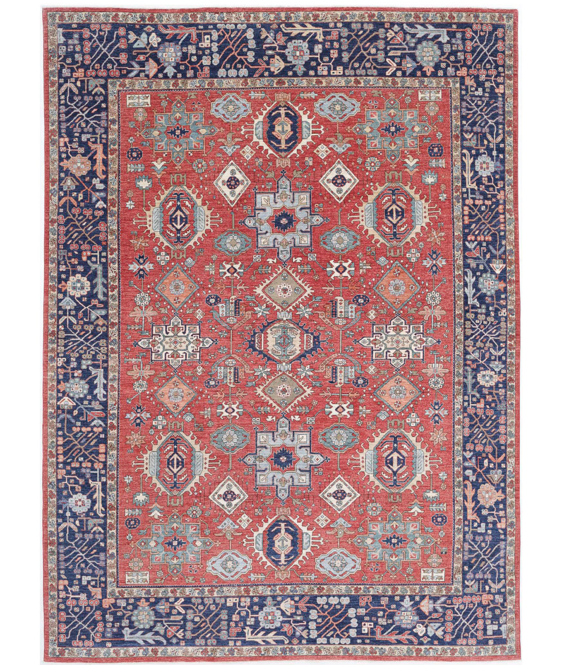 Heriz 9'0'' X 12'4'' Hand-Knotted Wool Rug 9'0'' x 12'4'' (270 X 370) / Red / Blue
