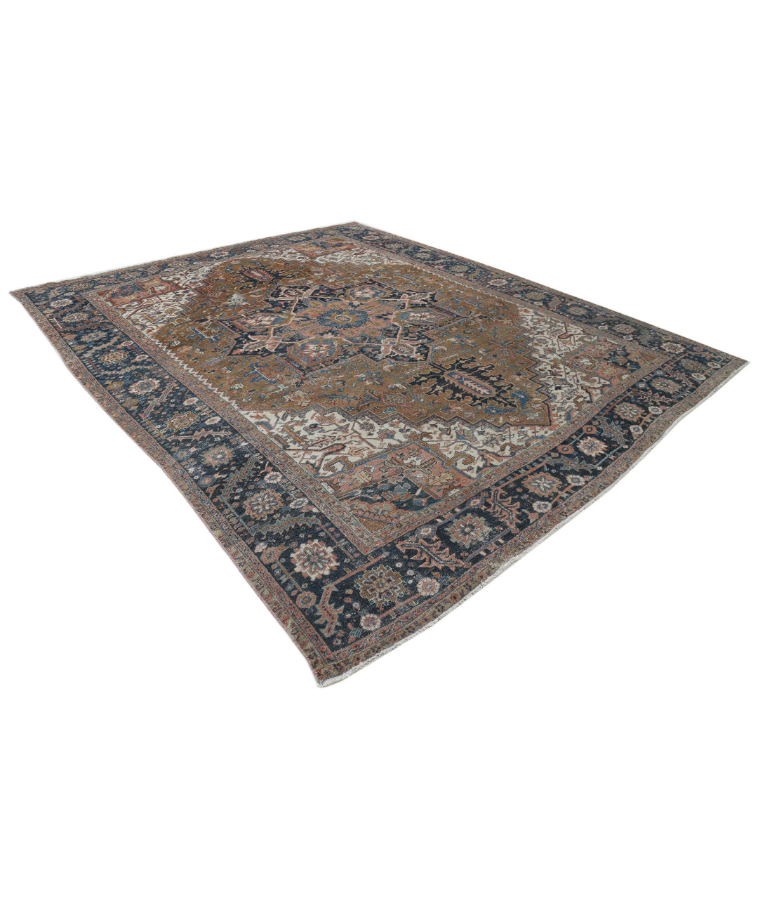 Heriz 10'6'' X 12'6'' Hand-Knotted Wool Rug 10'6'' x 12'6'' (315 X 375) / Tan / Blue