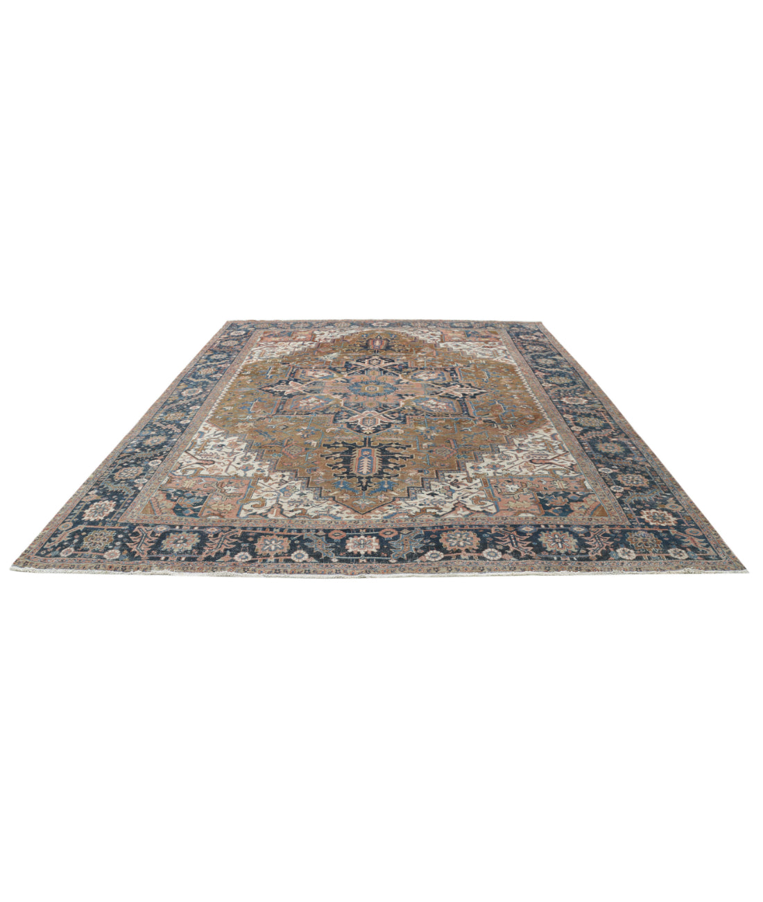 Heriz 10'6'' X 12'6'' Hand-Knotted Wool Rug 10'6'' x 12'6'' (315 X 375) / Tan / Blue