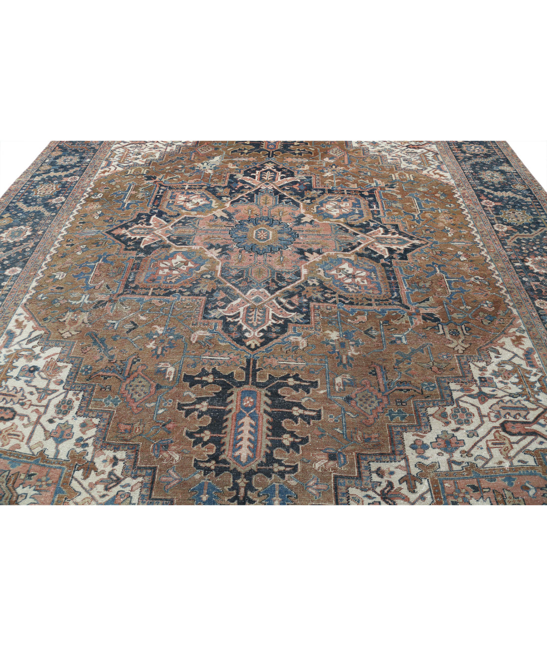 Heriz 10'6'' X 12'6'' Hand-Knotted Wool Rug 10'6'' x 12'6'' (315 X 375) / Tan / Blue