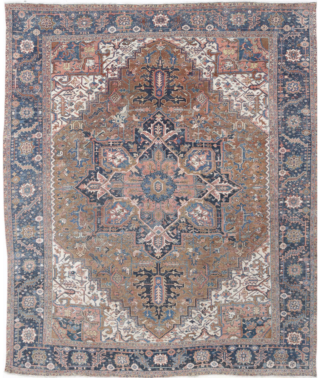 Heriz 10'6'' X 12'6'' Hand-Knotted Wool Rug 10'6'' x 12'6'' (315 X 375) / Tan / Blue