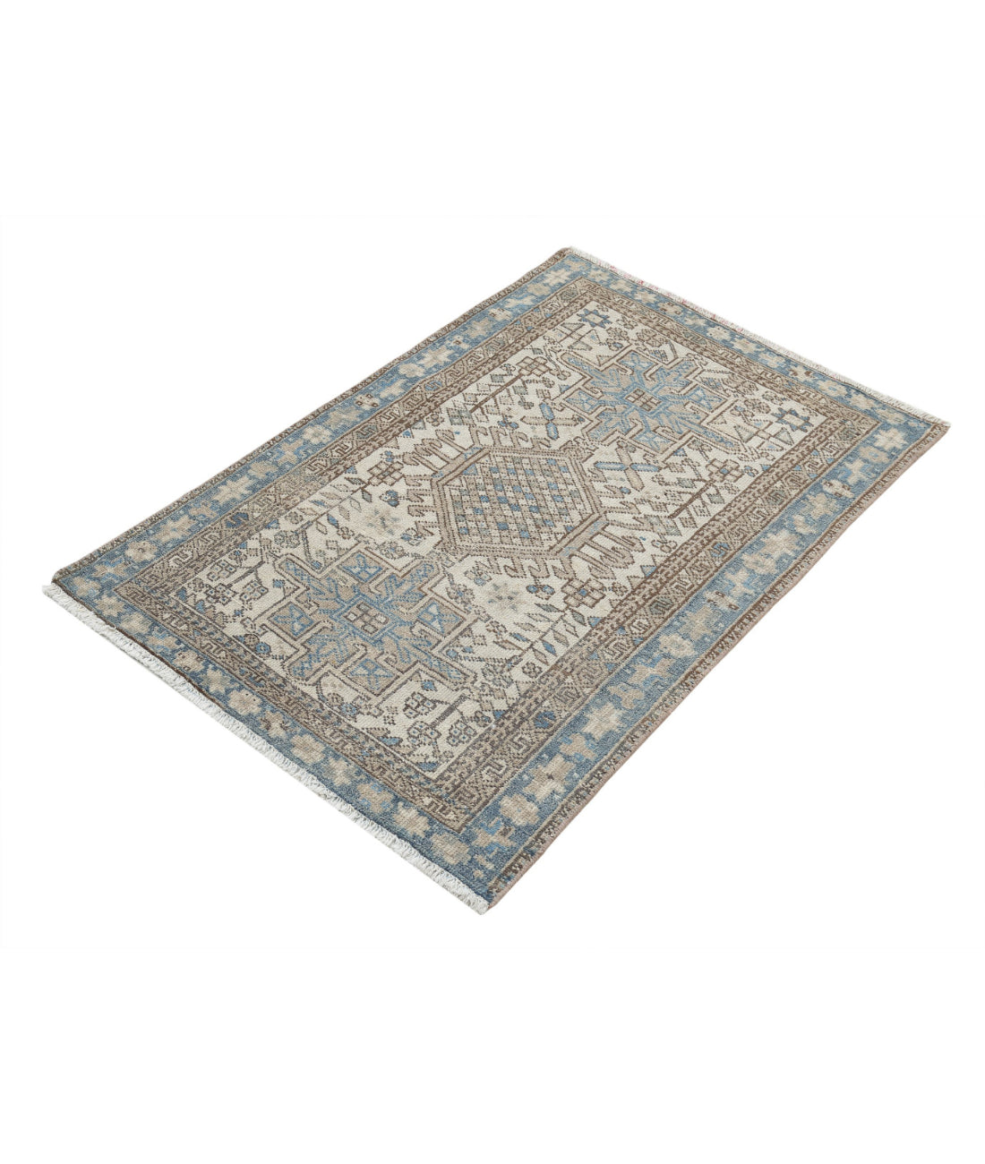 Heriz 3'0'' X 4'5'' Hand-Knotted Wool Rug 3'0'' x 4'5'' (90 X 133) / Ivory / Blue