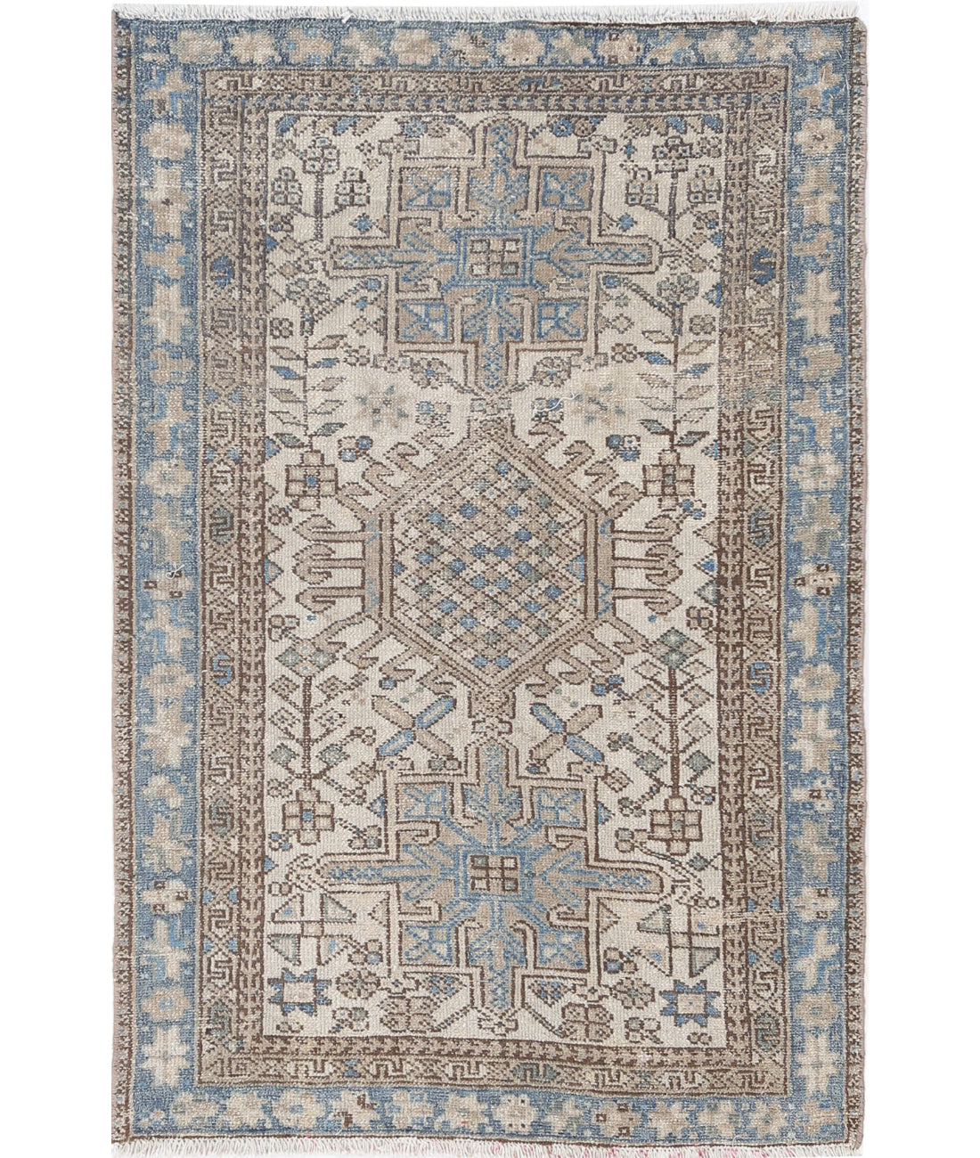 Heriz 3'0'' X 4'5'' Hand-Knotted Wool Rug 3'0'' x 4'5'' (90 X 133) / Ivory / Blue