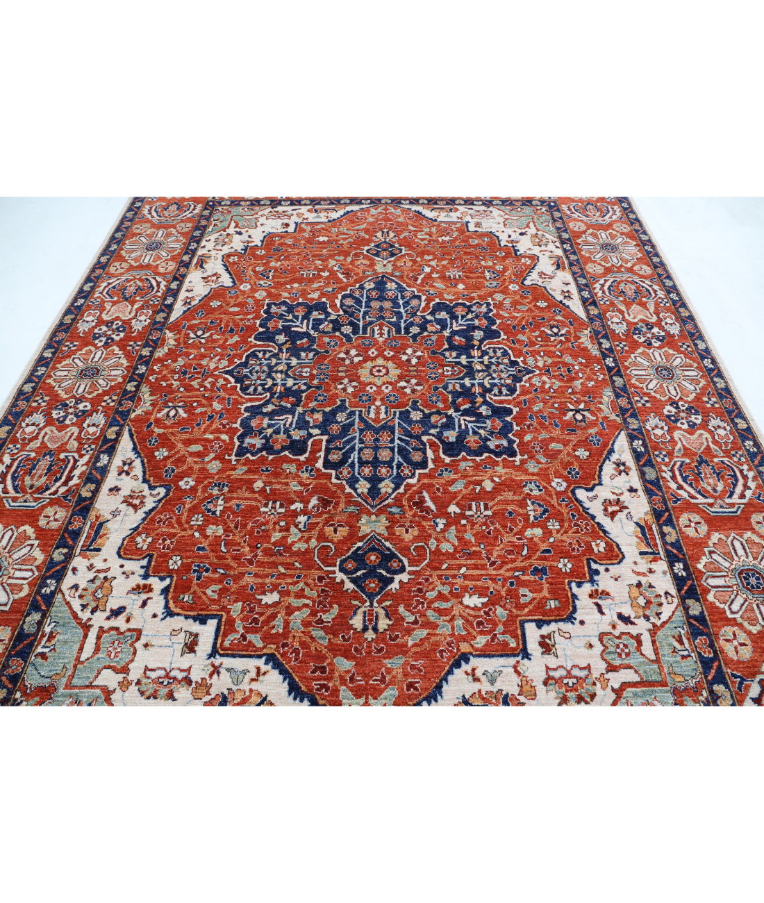 Heriz 8'0'' X 9'11'' Hand-Knotted Wool Rug 8'0'' x 9'11'' (240 X 298) / Ivory / Rust