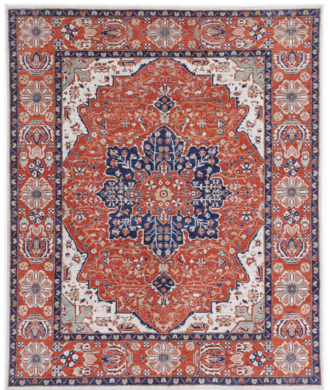 Heriz 8'0'' X 9'11'' Hand-Knotted Wool Rug 8'0'' x 9'11'' (240 X 298) / Ivory / Rust