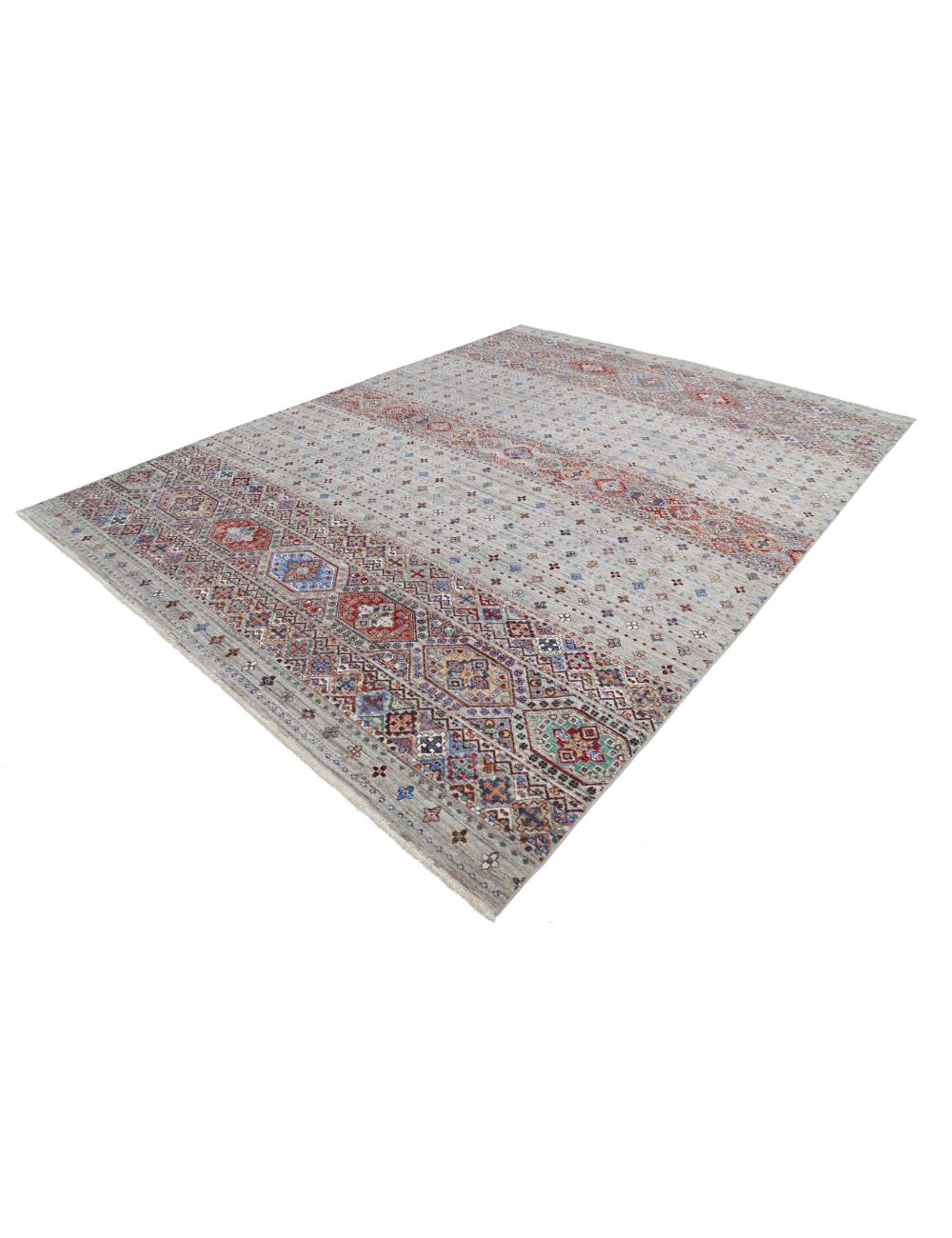 Khurjeen 8' 10" X 11' 9" Hand-Knotted Wool Rug 8' 10" X 11' 9" (269 X 358) / Grey / Red