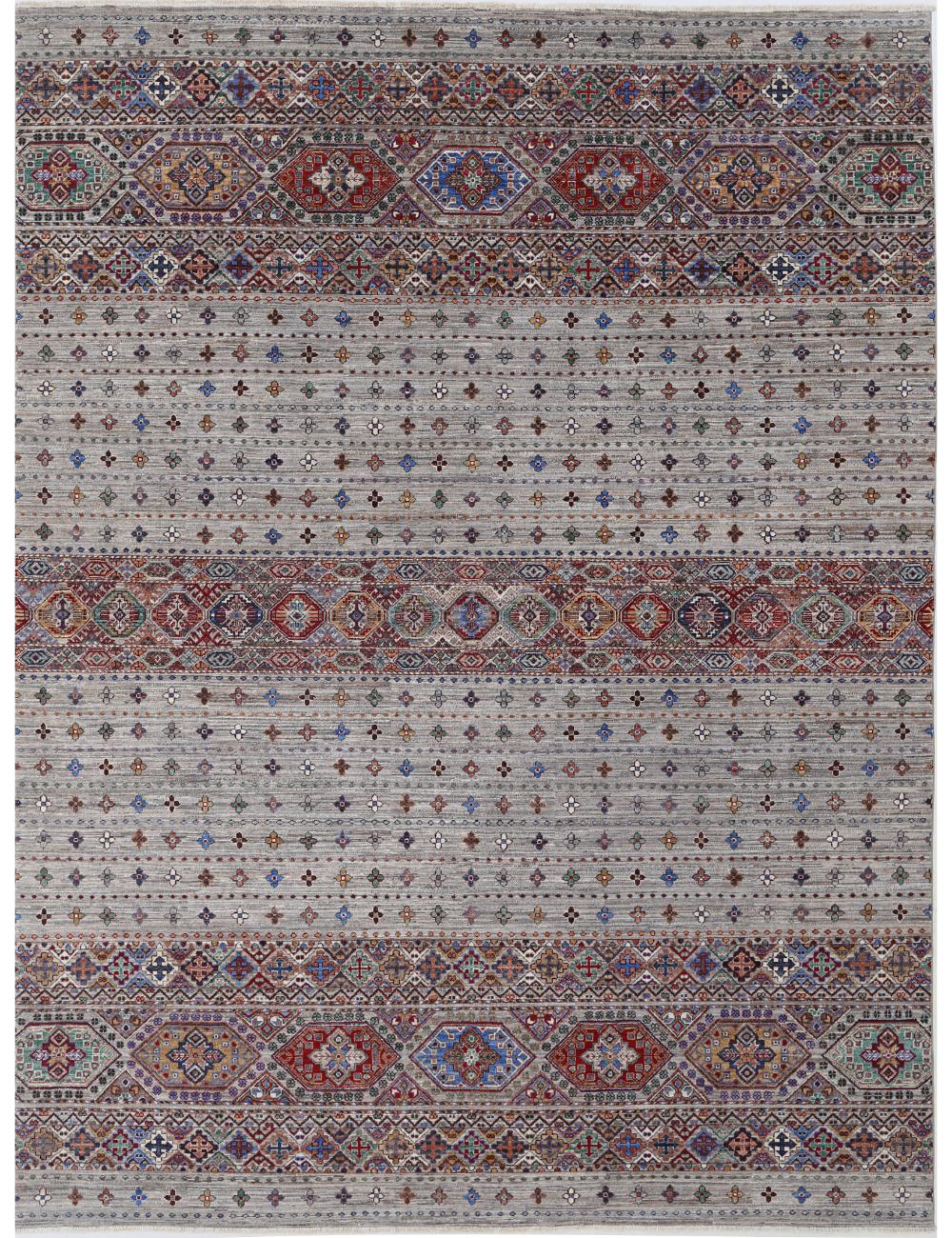 Khurjeen 8' 10" X 11' 9" Hand-Knotted Wool Rug 8' 10" X 11' 9" (269 X 358) / Grey / Red