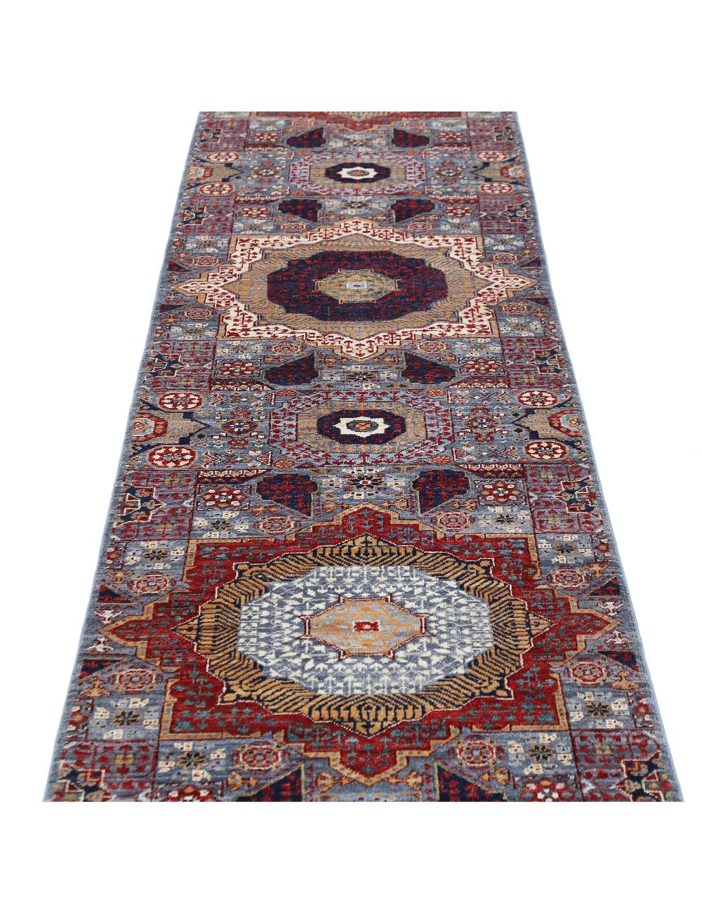 Mamluk 2' 6" X 27' 5" Hand-Knotted Wool Rug 2' 6" X 27' 5" (76 X 836) / Blue / Red