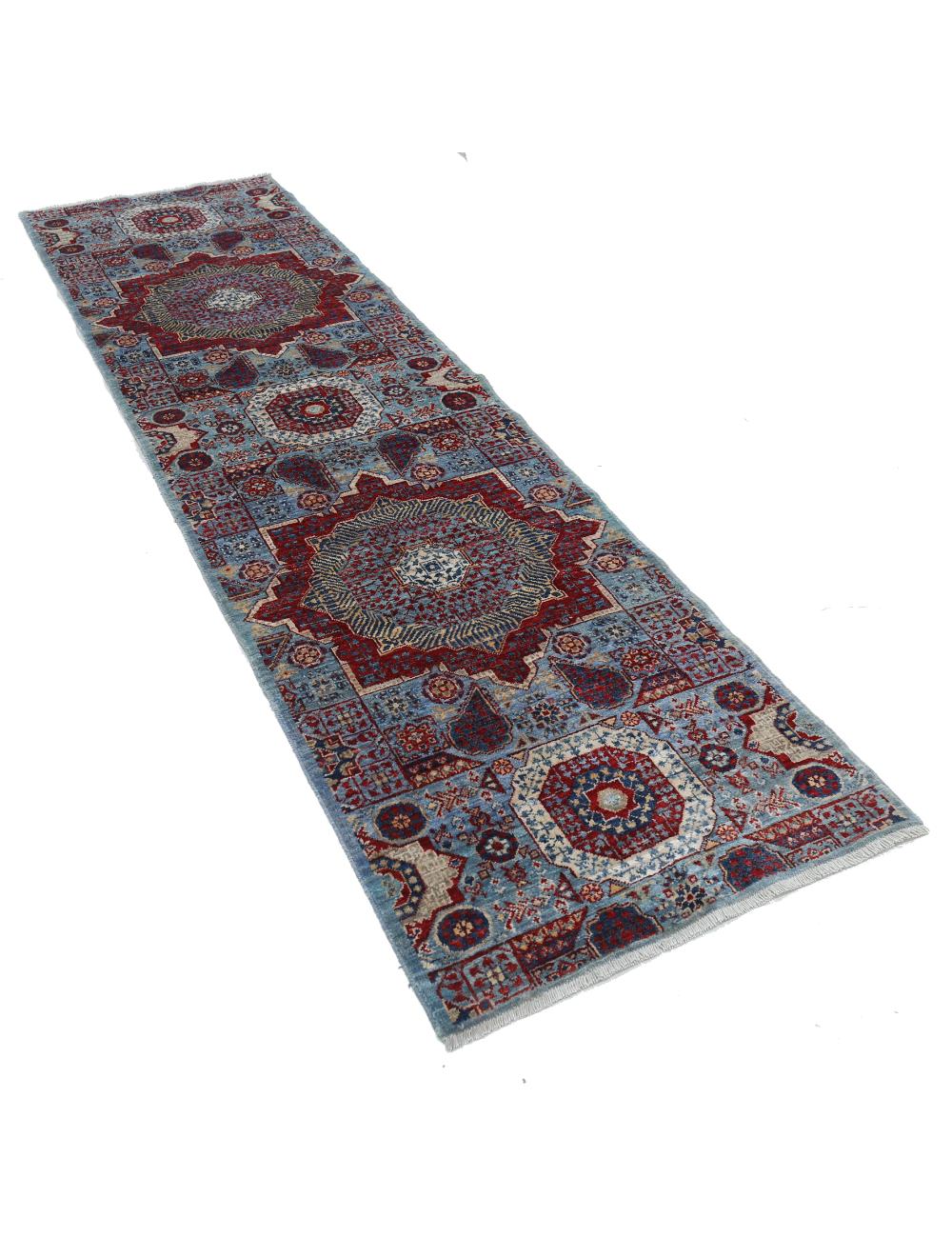 Mamluk 2' 7" X 9' 9" Hand-Knotted Wool Rug 2' 7" X 9' 9" (79 X 297) / Blue / Red