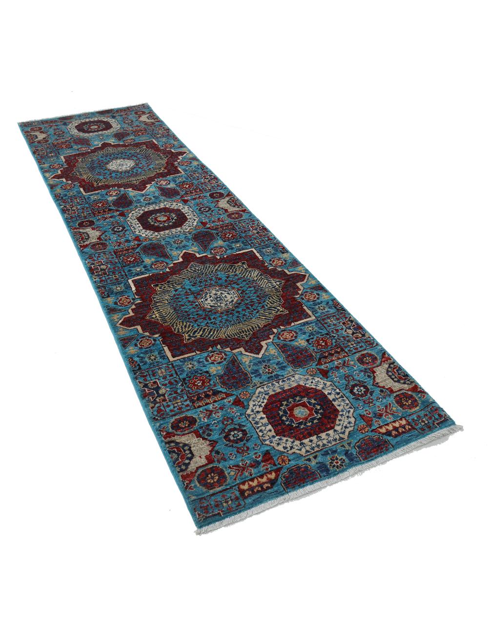Mamluk 2' 9" X 9' 8" Hand-Knotted Wool Rug 2' 9" X 9' 8" (84 X 295) / Teal / Red