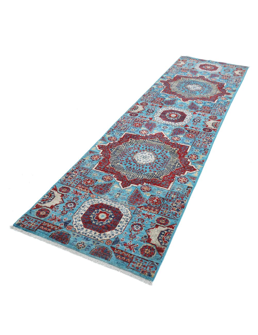 Mamluk 2' 9" X 9' 8" Hand-Knotted Wool Rug 2' 9" X 9' 8" (84 X 295) / Teal / Red