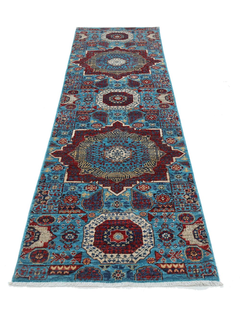 Mamluk 2' 9" X 9' 8" Hand-Knotted Wool Rug 2' 9" X 9' 8" (84 X 295) / Teal / Red