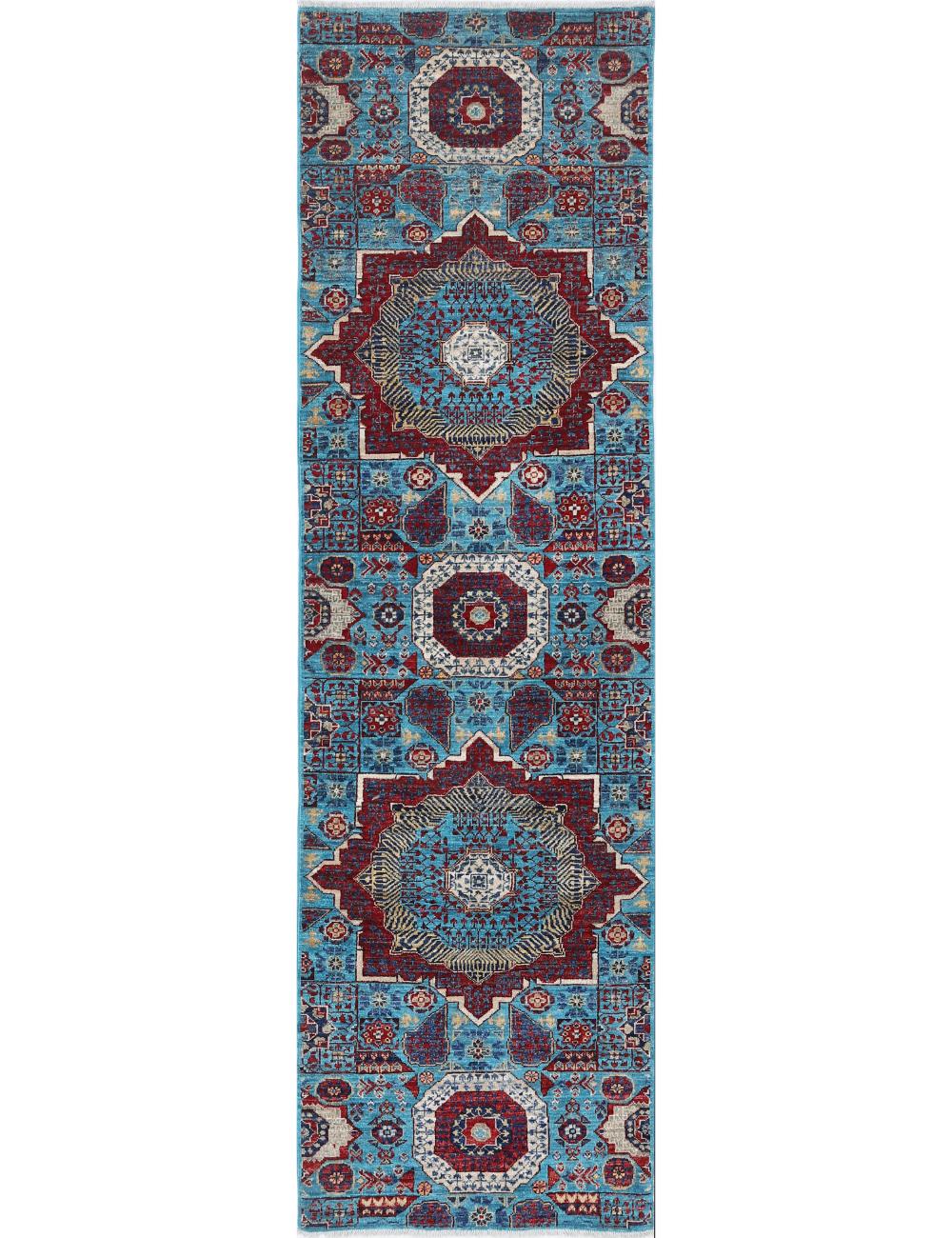 Mamluk 2' 9" X 9' 8" Hand-Knotted Wool Rug 2' 9" X 9' 8" (84 X 295) / Teal / Red