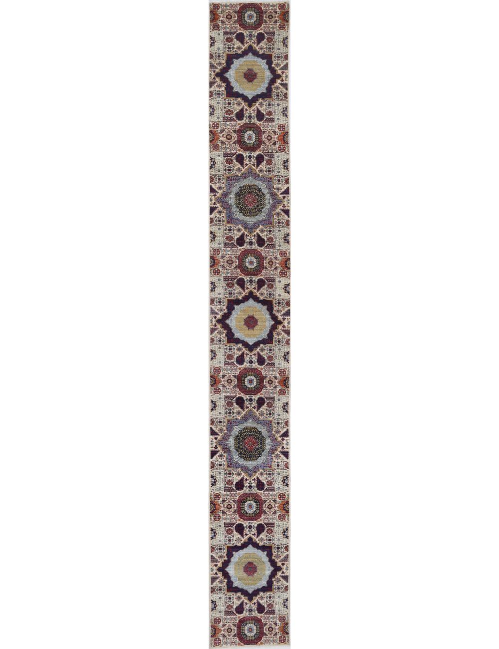 Mamluk 2' 5" X 19' 11" Hand-Knotted Wool Rug 2' 5" X 19' 11" (74 X 607) / Ivory / Blue
