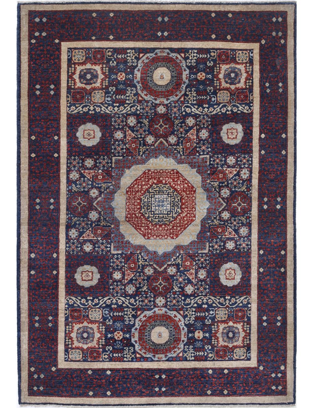 Mamluk 4' 1" X 5' 11" Hand-Knotted Wool Rug 4' 1" X 5' 11" (124 X 180) / Blue / Red
