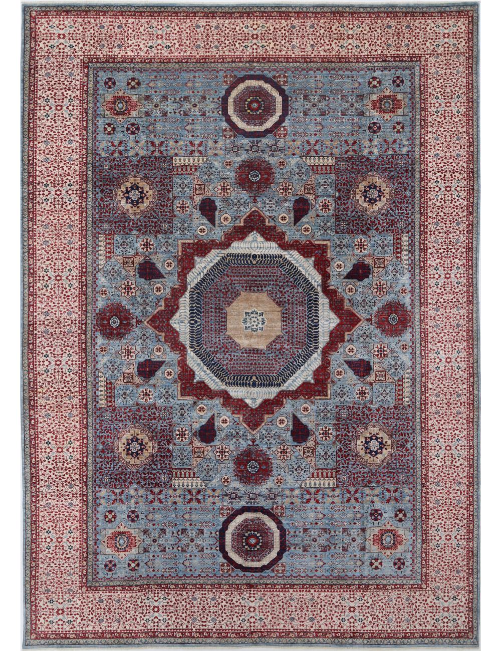 Mamluk 9' 10" X 13' 9" Hand-Knotted Wool Rug 9' 10" X 13' 9" (300 X 419) / Blue / Ivory
