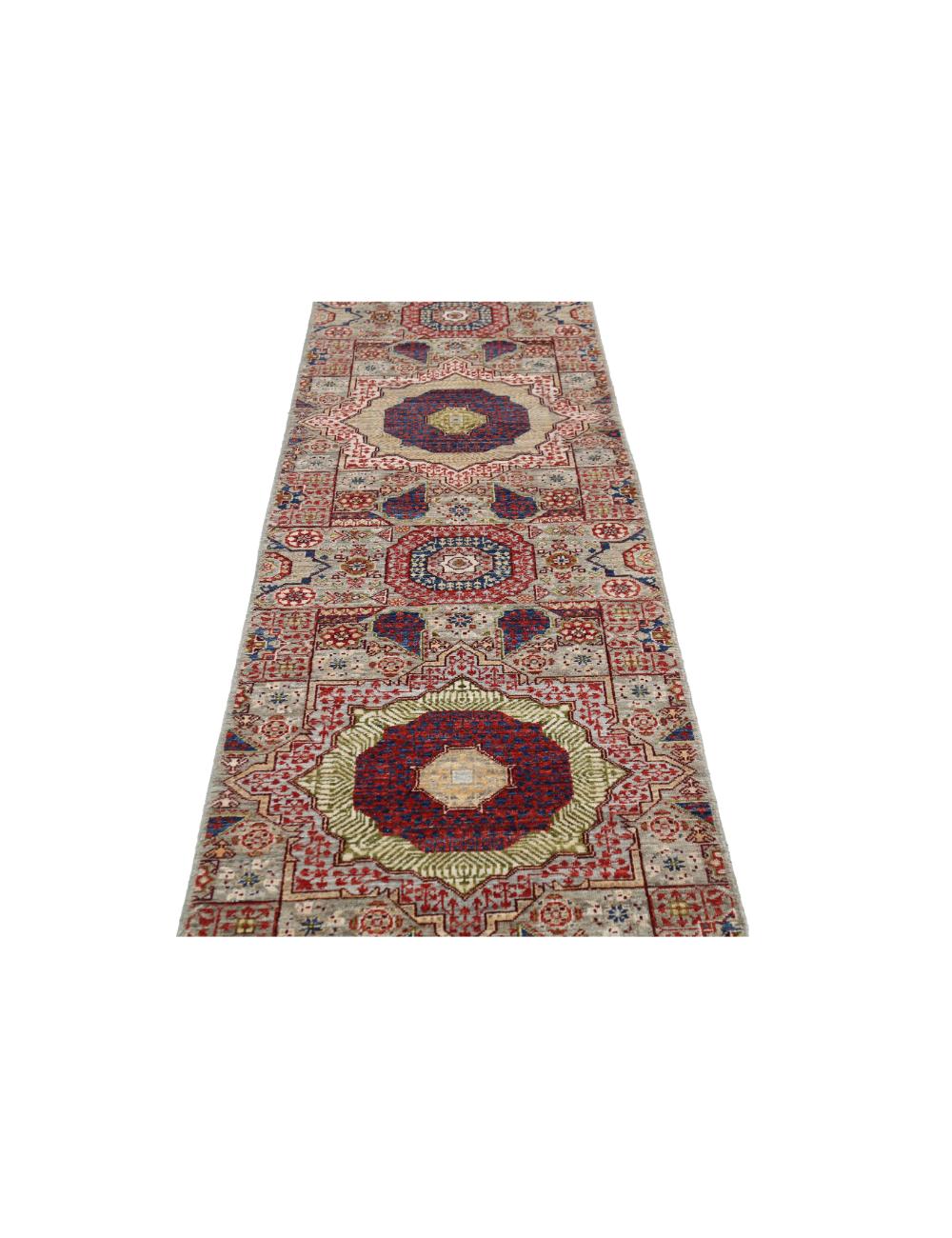 Mamluk 2' 6" X 19' 6" Hand-Knotted Wool Rug 2' 6" X 19' 6" (76 X 594) / Green / Red