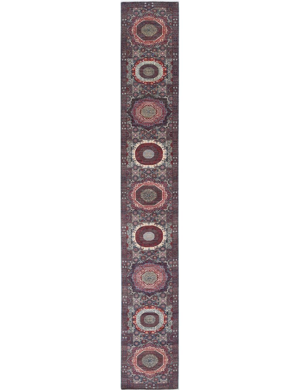 Mamluk 2' 6" X 19' 2" Hand-Knotted Wool Rug 2' 6" X 19' 2" (76 X 584) / Green / Red