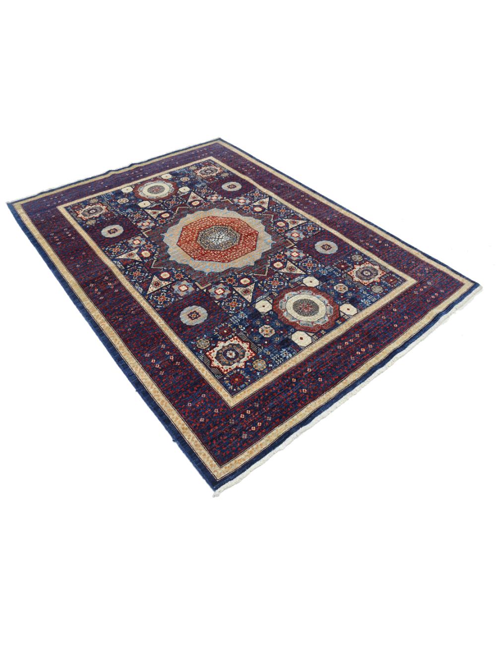 Mamluk 5' 2" X 7' 1" Hand-Knotted Wool Rug 5' 2" X 7' 1" (157 X 216) / Blue / Red