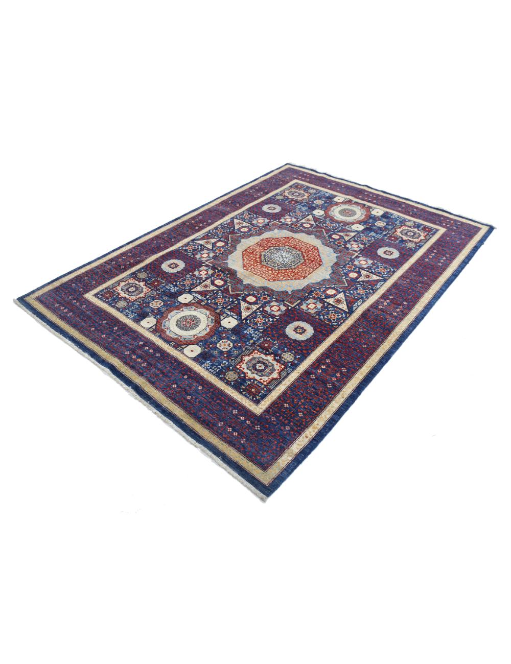 Mamluk 5' 2" X 7' 1" Hand-Knotted Wool Rug 5' 2" X 7' 1" (157 X 216) / Blue / Red