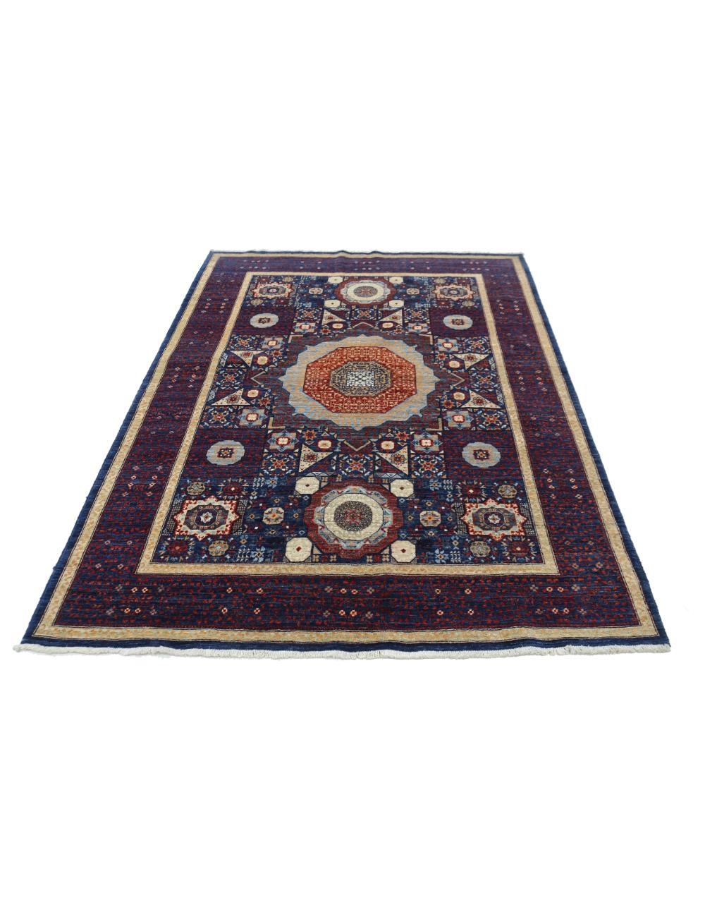 Mamluk 5' 2" X 7' 1" Hand-Knotted Wool Rug 5' 2" X 7' 1" (157 X 216) / Blue / Red