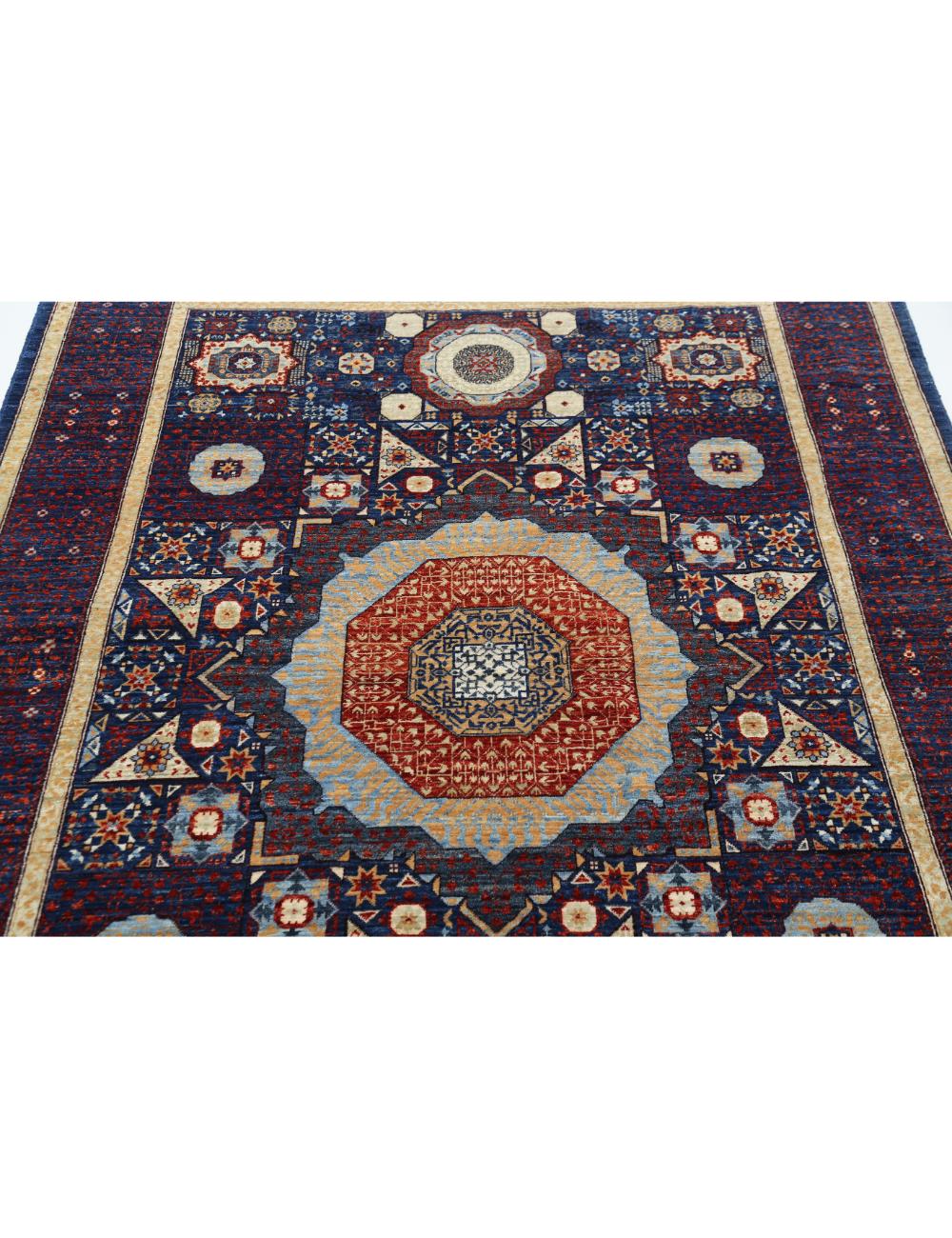Mamluk 5' 2" X 7' 1" Hand-Knotted Wool Rug 5' 2" X 7' 1" (157 X 216) / Blue / Red