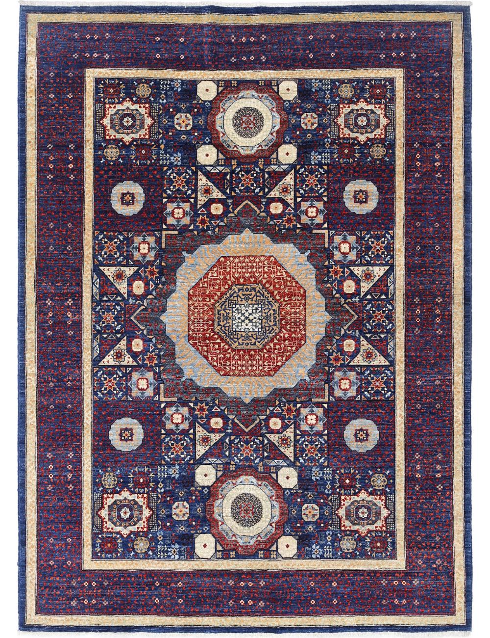 Mamluk 5' 2" X 7' 1" Hand-Knotted Wool Rug 5' 2" X 7' 1" (157 X 216) / Blue / Red