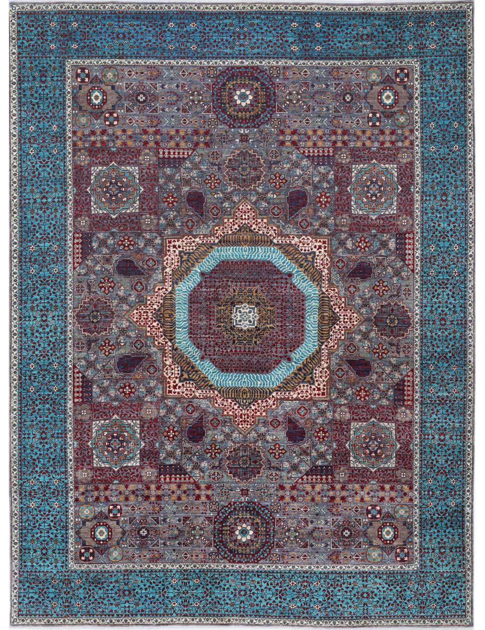 Mamluk 9' 1" X 12' 3" Hand-Knotted Wool Rug 9' 1" X 12' 3" (277 X 373) / Grey / Teal