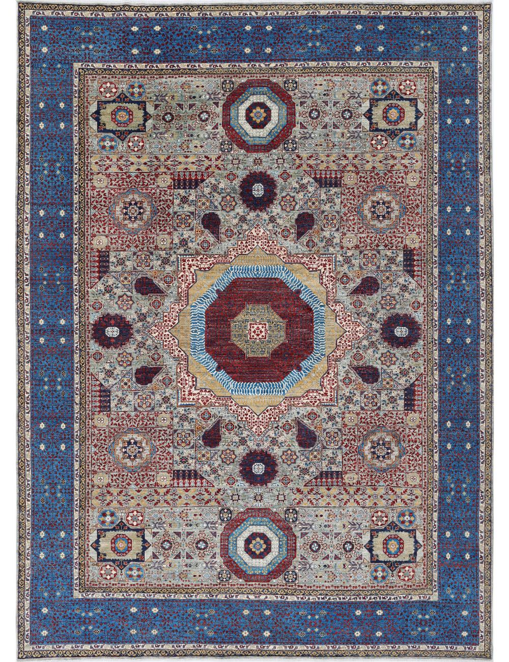 Mamluk 10' 0" X 13' 10" Hand-Knotted Wool Rug 10' 0" X 13' 10" (305 X 422) / Grey / Teal