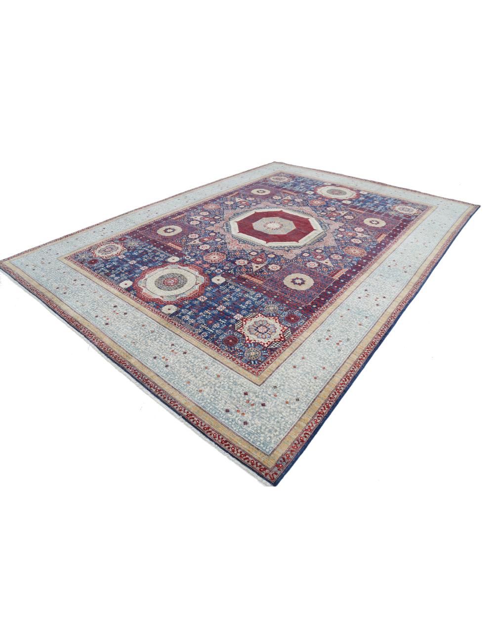 Mamluk 10' 1" X 14' 0" Hand-Knotted Wool Rug 10' 1" X 14' 0" (307 X 427) / Blue / Grey