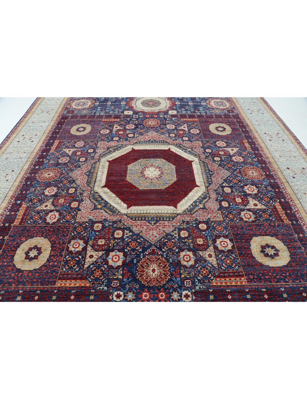 Mamluk 10' 1" X 14' 0" Hand-Knotted Wool Rug 10' 1" X 14' 0" (307 X 427) / Blue / Grey