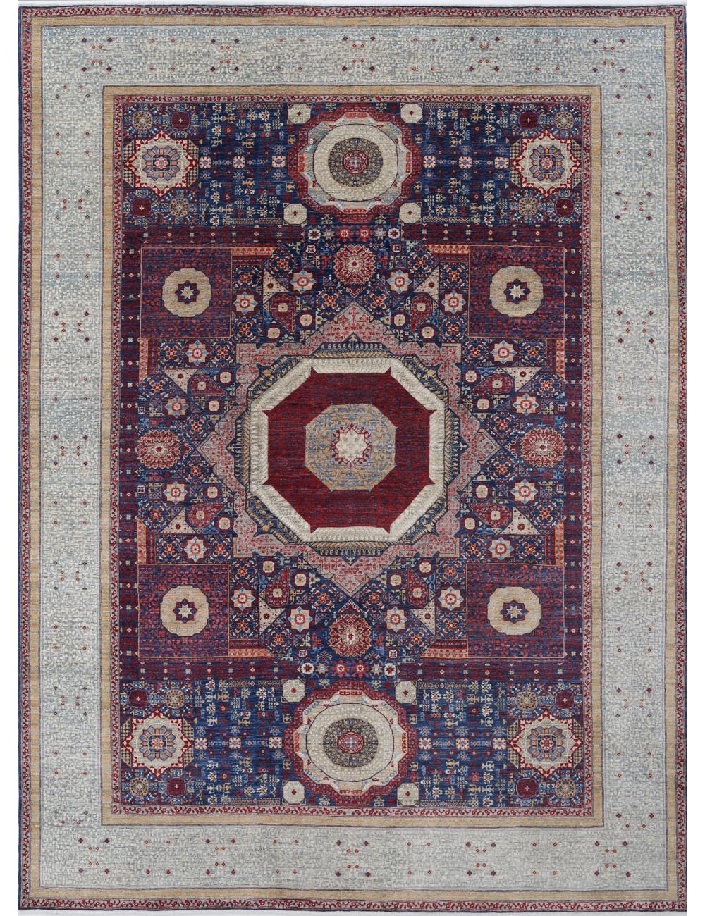 Mamluk 10' 1" X 14' 0" Hand-Knotted Wool Rug 10' 1" X 14' 0" (307 X 427) / Blue / Grey