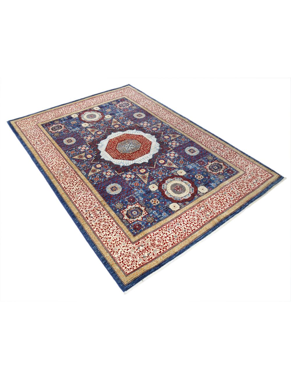 Mamluk 4' 11" X 6' 11" Hand-Knotted Wool Rug 4' 11" X 6' 11" (150 X 211) / Blue / Ivory