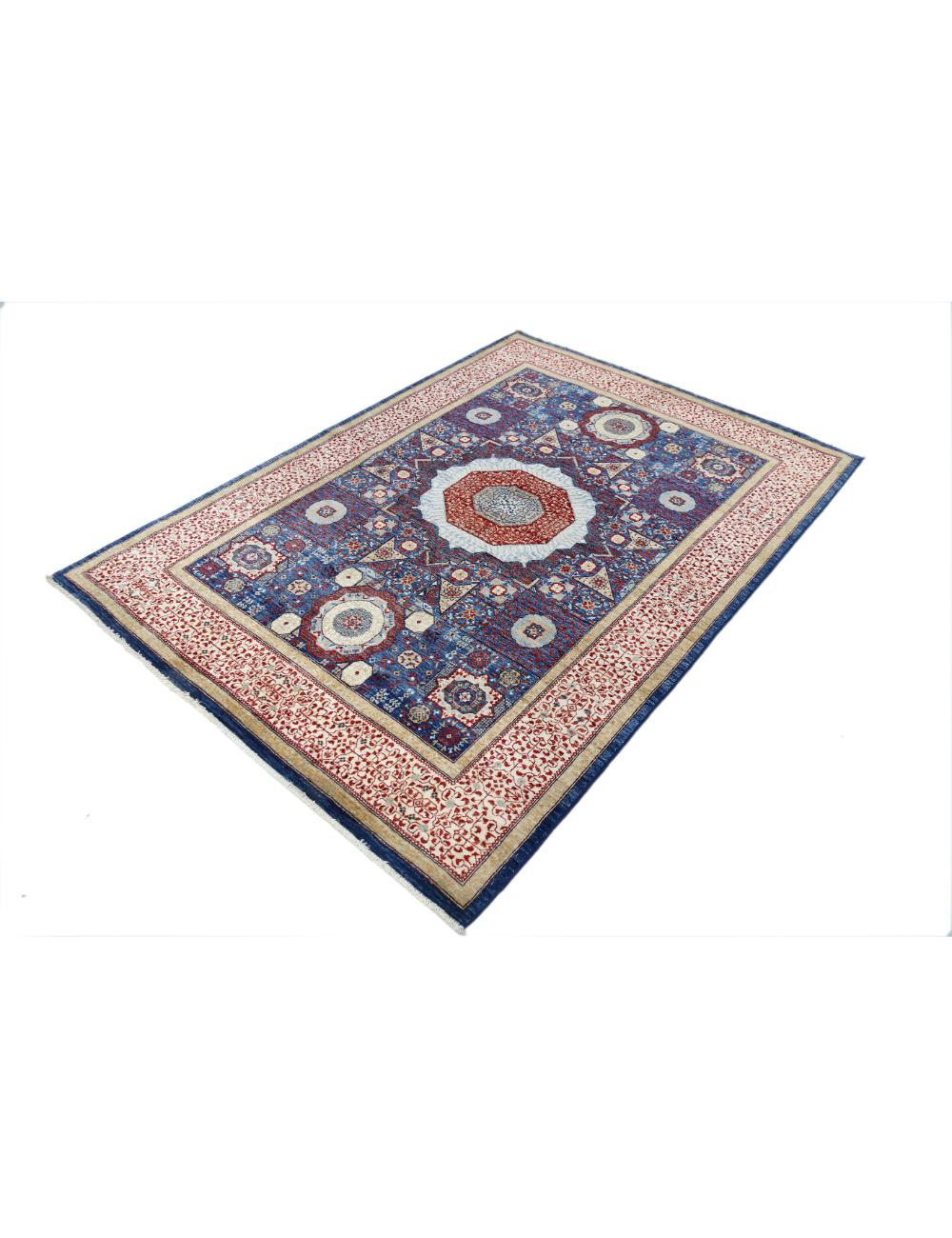 Mamluk 4' 11" X 6' 11" Hand-Knotted Wool Rug 4' 11" X 6' 11" (150 X 211) / Blue / Ivory