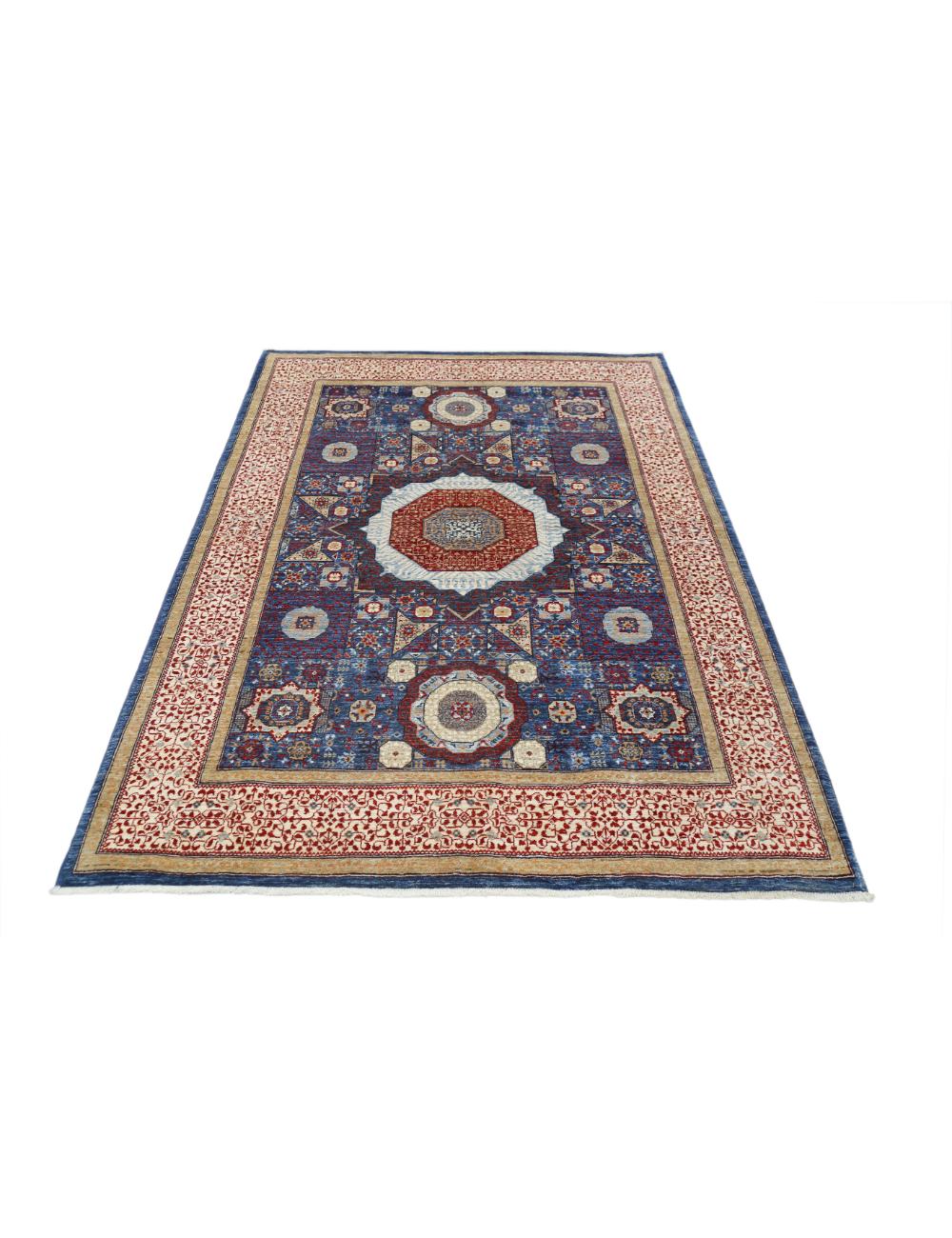 Mamluk 4' 11" X 6' 11" Hand-Knotted Wool Rug 4' 11" X 6' 11" (150 X 211) / Blue / Ivory