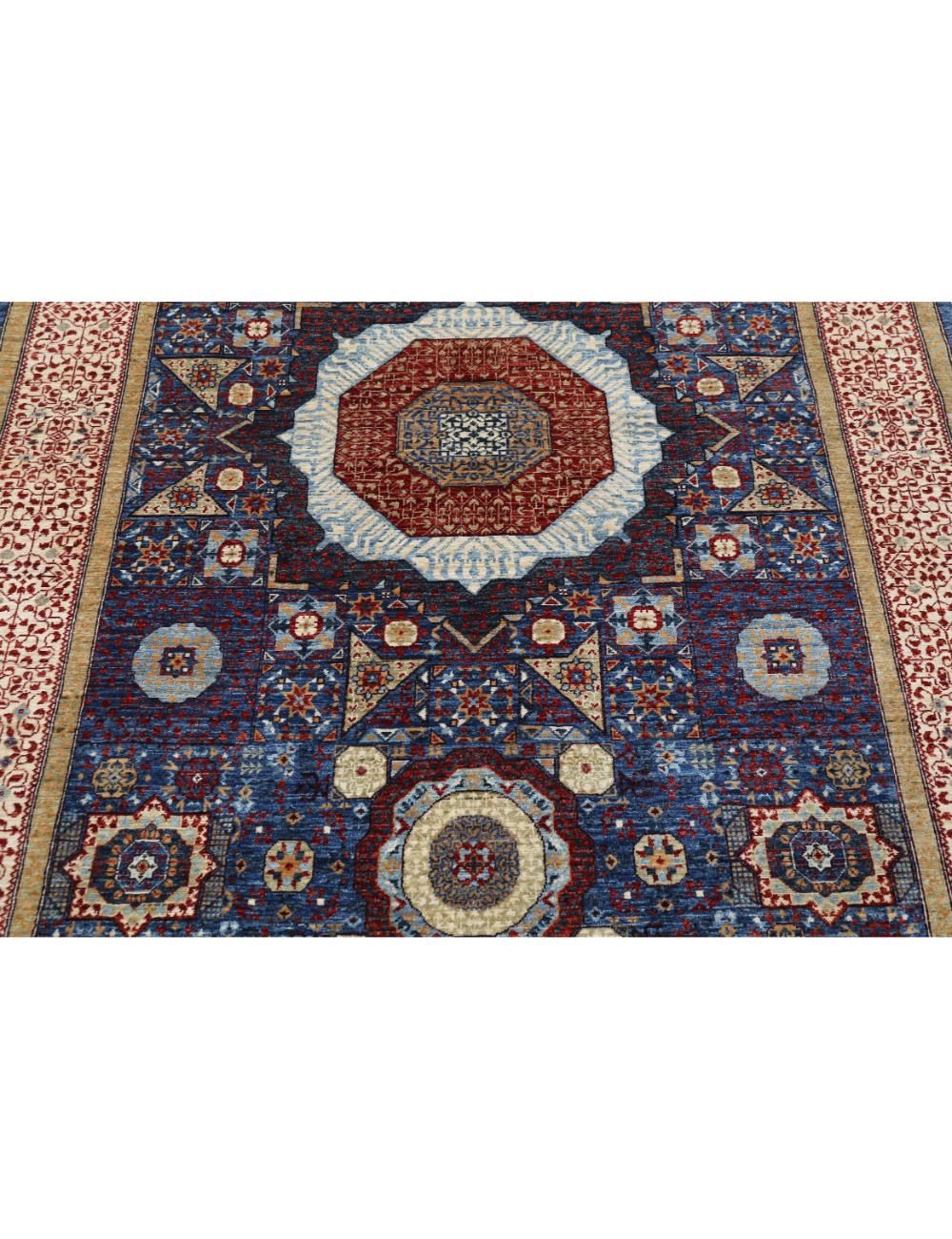 Mamluk 4' 11" X 6' 11" Hand-Knotted Wool Rug 4' 11" X 6' 11" (150 X 211) / Blue / Ivory