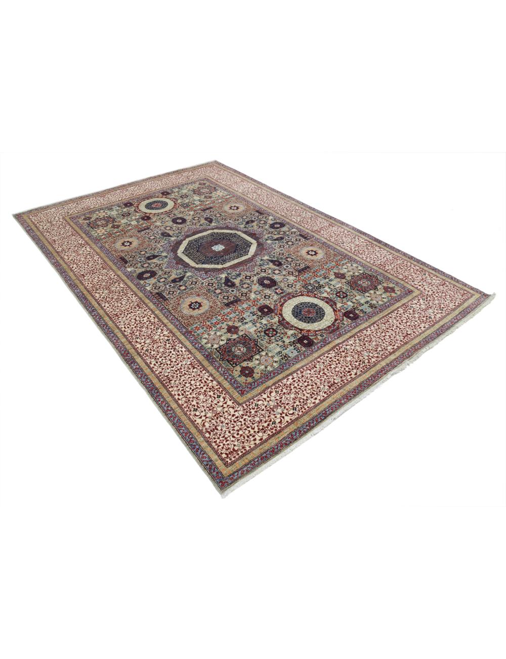 Mamluk 5' 1" X 8' 10" Hand-Knotted Wool Rug 5' 1" X 8' 10" (155 X 269) / Green / Ivory