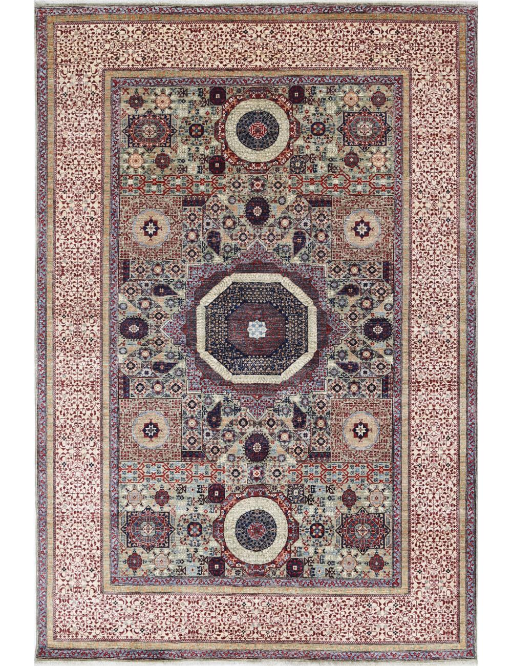 Mamluk 5' 1" X 8' 10" Hand-Knotted Wool Rug 5' 1" X 8' 10" (155 X 269) / Green / Ivory