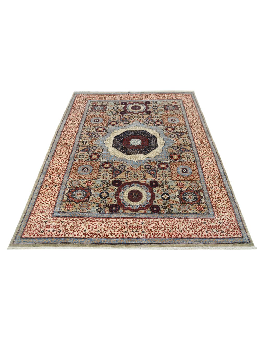 Mamluk 4' 11" X 6' 9" Hand-Knotted Wool Rug 4' 11" X 6' 9" (150 X 206) / Beige / Red