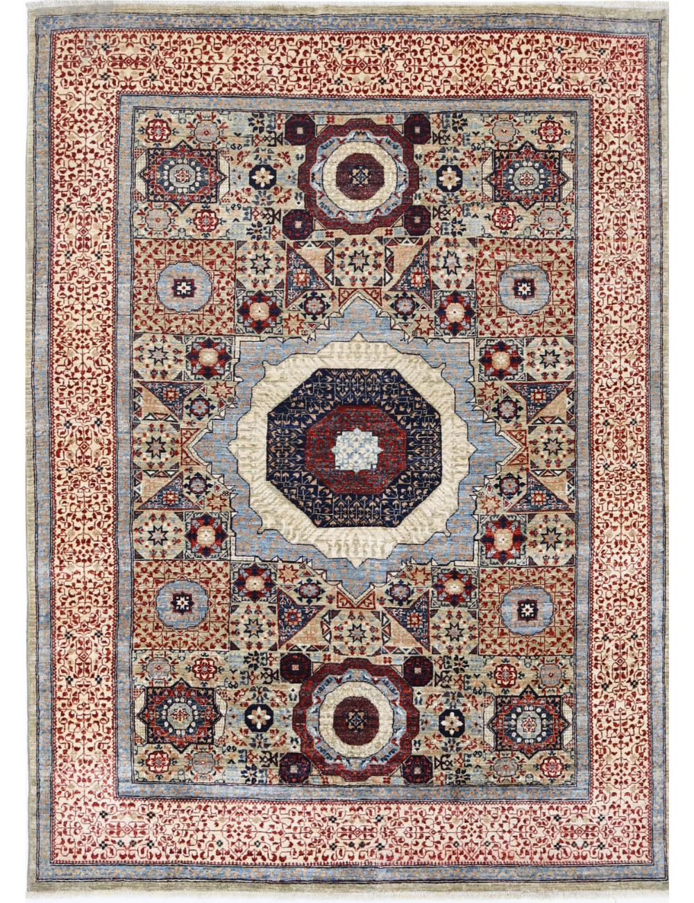 Mamluk 4' 11" X 6' 9" Hand-Knotted Wool Rug 4' 11" X 6' 9" (150 X 206) / Beige / Red